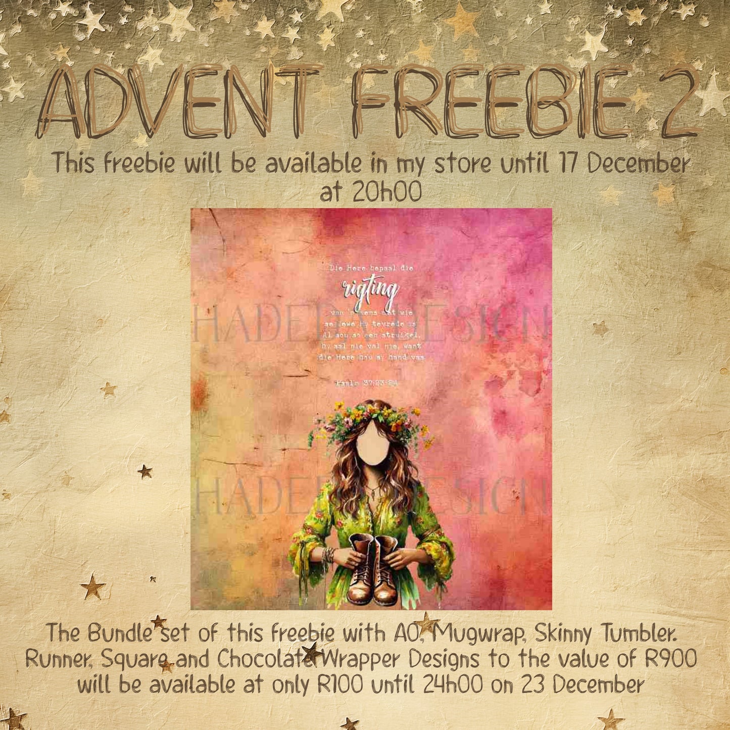 ADVENT FREEBIE 2 - Psalm 37:23-24 Chocolate Wrapper Afrikaans - Girl with Boots - Sublimation, Digital and DTF Printing, Scrapbooking