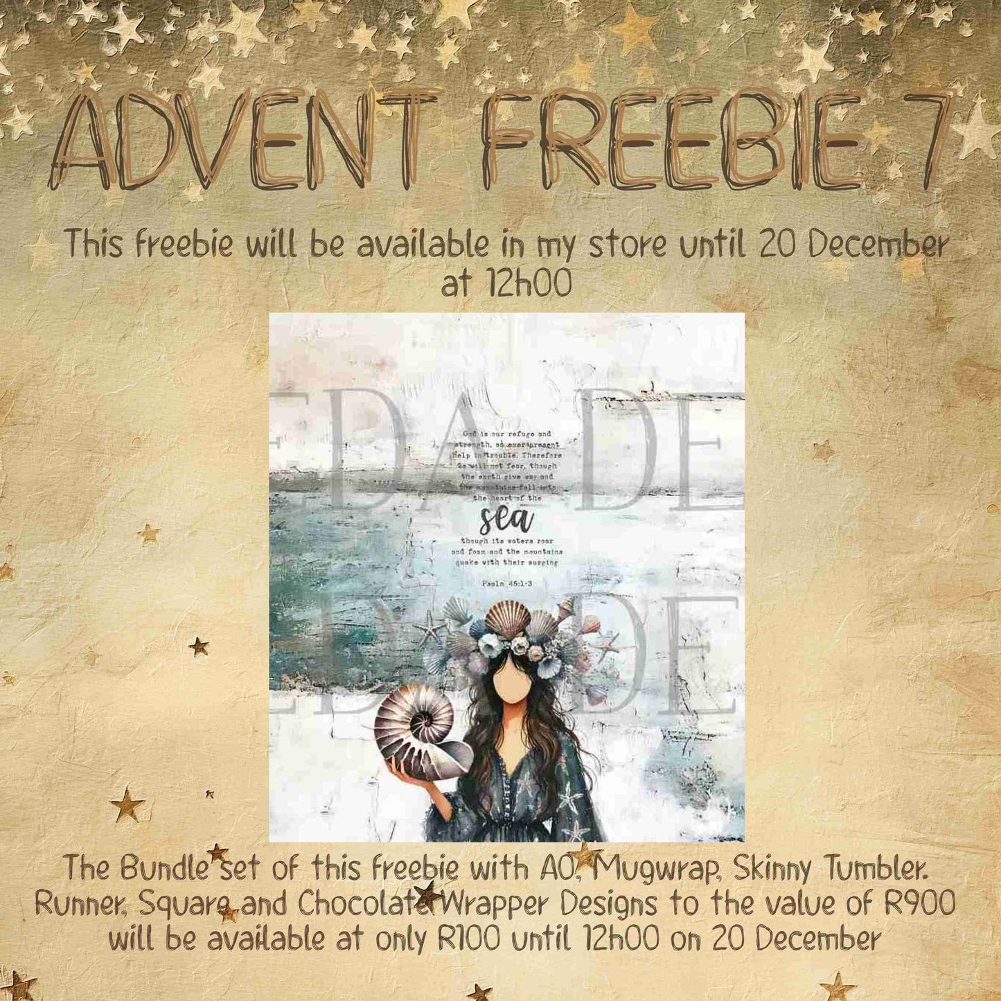 ADVENT FREEBIE 7 - Psalm 46:1-3 Chocolate Wrapper - Girl with Shells - Sublimation, Digital and DTF Printing, Scrapbooking