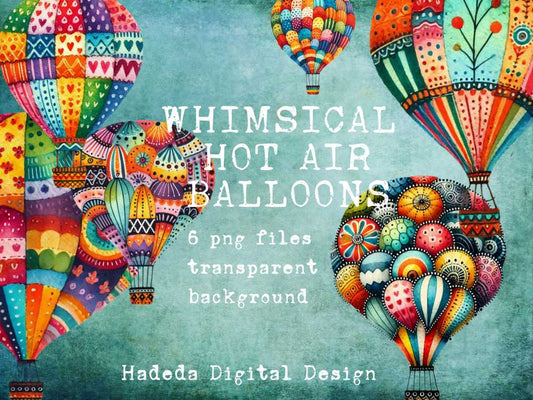 #2025 Whimsical Hot Air Balloon Pngs with Transparent Backgrounds  -  Digital Design Elements for Sublimation, DTF and Printing