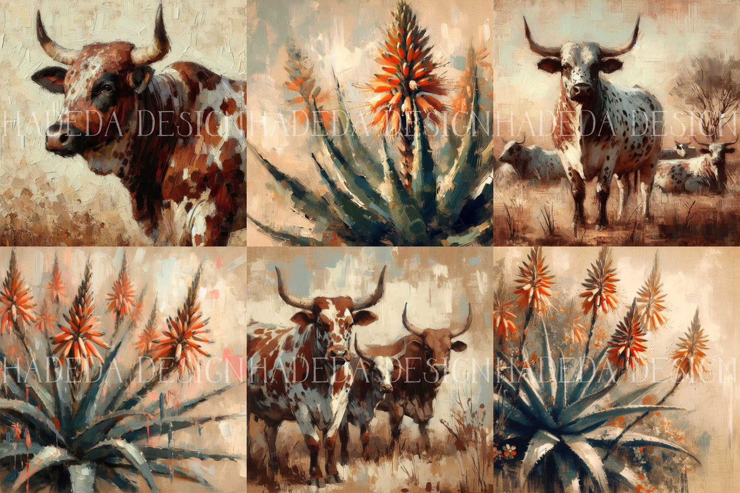 Nguni and Aloe Art Block Digital Designs for Sublimation, Canvas, Scrapbooking Paper, Journaling, Mixed Media