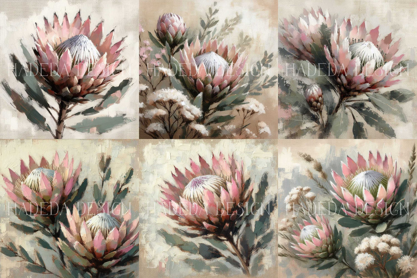 Pink Protea Art Block Digital Designs for Sublimation, Canvas, Scrapbooking Paper, Journaling, Mixed Media