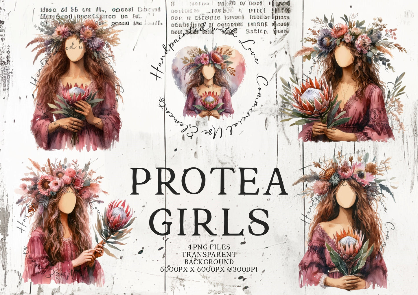 HANDPAINTED WITH LOVE COMMERCIAL USE ELEMENTS - PROTEA GIRLS