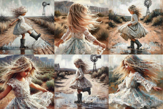 Blonde Twirling Girl Art Block Digital Designs for Sublimation, Canvas, Scrapbooking Paper, Journaling, Mixed Media