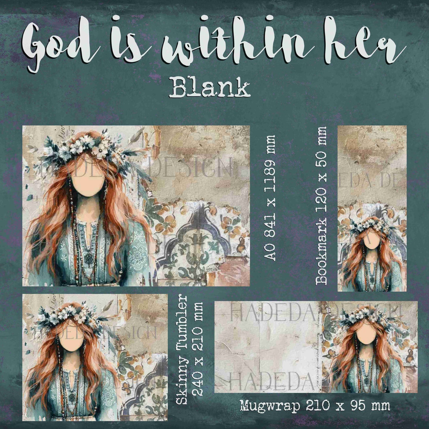 Boho Women God is Within Her (Afrikaans & Blank) - Sublimation, Digital and DTF Printing up to A0 Size, Scrapbooking