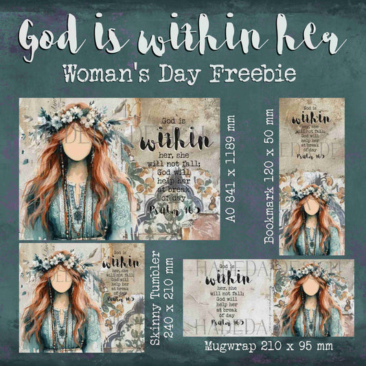 FREEBIE Boho Women God is Within Her (English) - Sublimation, Digital and DTF Printing up to A0 Size, Scrapbooking